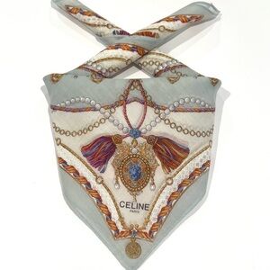 Celine Vintage Handkerchief Mini Scarf Bannada Paisley Cotton Pocket Square 18”